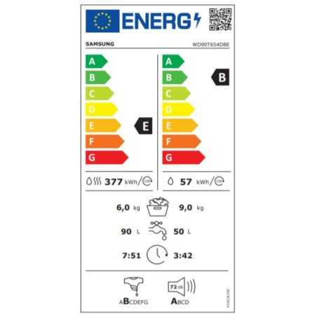 Lavatrice - Asciugatrice Samsung WD90T654DBE 9kg / 6kg 1400 rpm Bianco