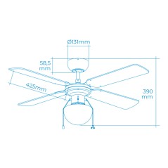 Ventilatore da Soffitto con Luce EDM 33801 Caribe Argentato 50 W