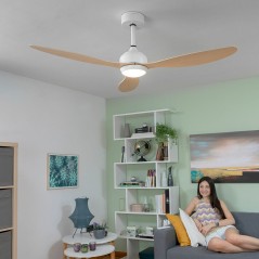 Ventilatore da Soffitto con Luce LED e 3 Pale ABS Wuled InnovaGoods Legno 36 W 52" Ø132 cm