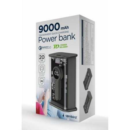 Powerbank GEMBIRD PB09-TQC3-01 Nero Trasparente 9000 mah