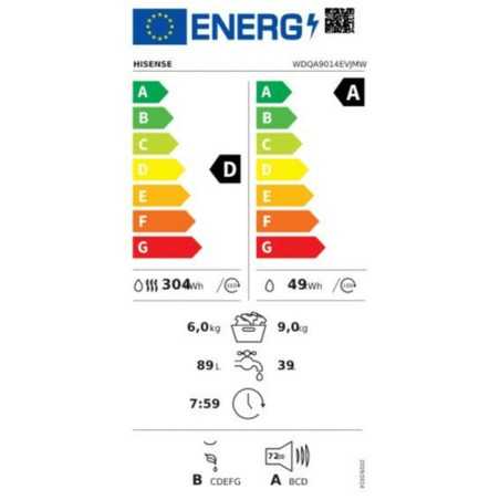 Lavatrice - Asciugatrice Hisense WDQA9014EVJMW 1400 rpm 9 kg 6 Kg