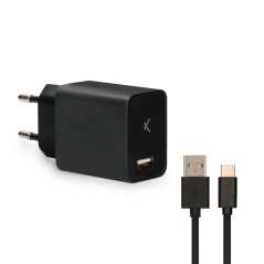 Caricabatterie da Parete + Cavo USB A con USB C KSIX USB Nero