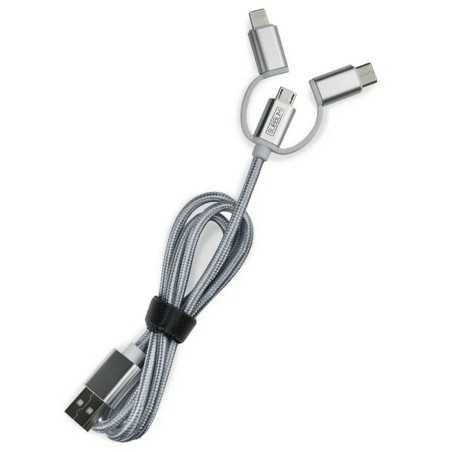 Caricabatterie per Auto USB Universale + Cavo USB C Subblim Cargador Coche 2xUSB Dual Car Charger Alum 2.4A + Cable 3 in 1 Silve