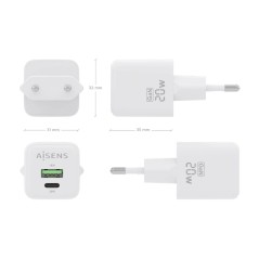 Caricabatterie da Parete Aisens ASCH-20W2P010-W Bianco 20 W (1 Unità)