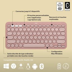 Tastiera Bluetooth con Supporto per Tablet Logitech K380 Francese Rosa AZERTY